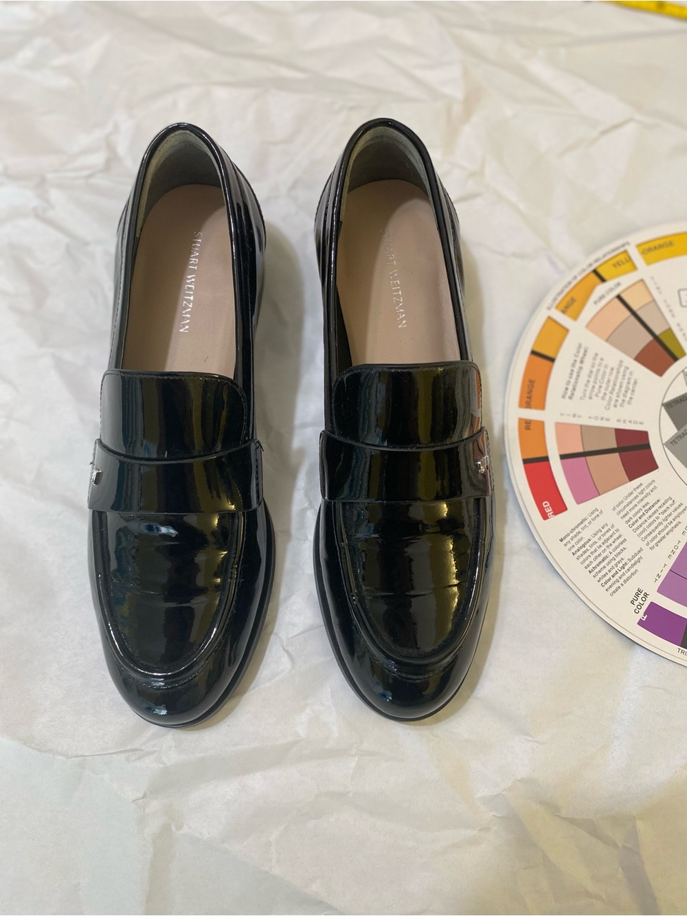 Stuart Weitzman Black Patent Leather Slip-On Penny Loafers